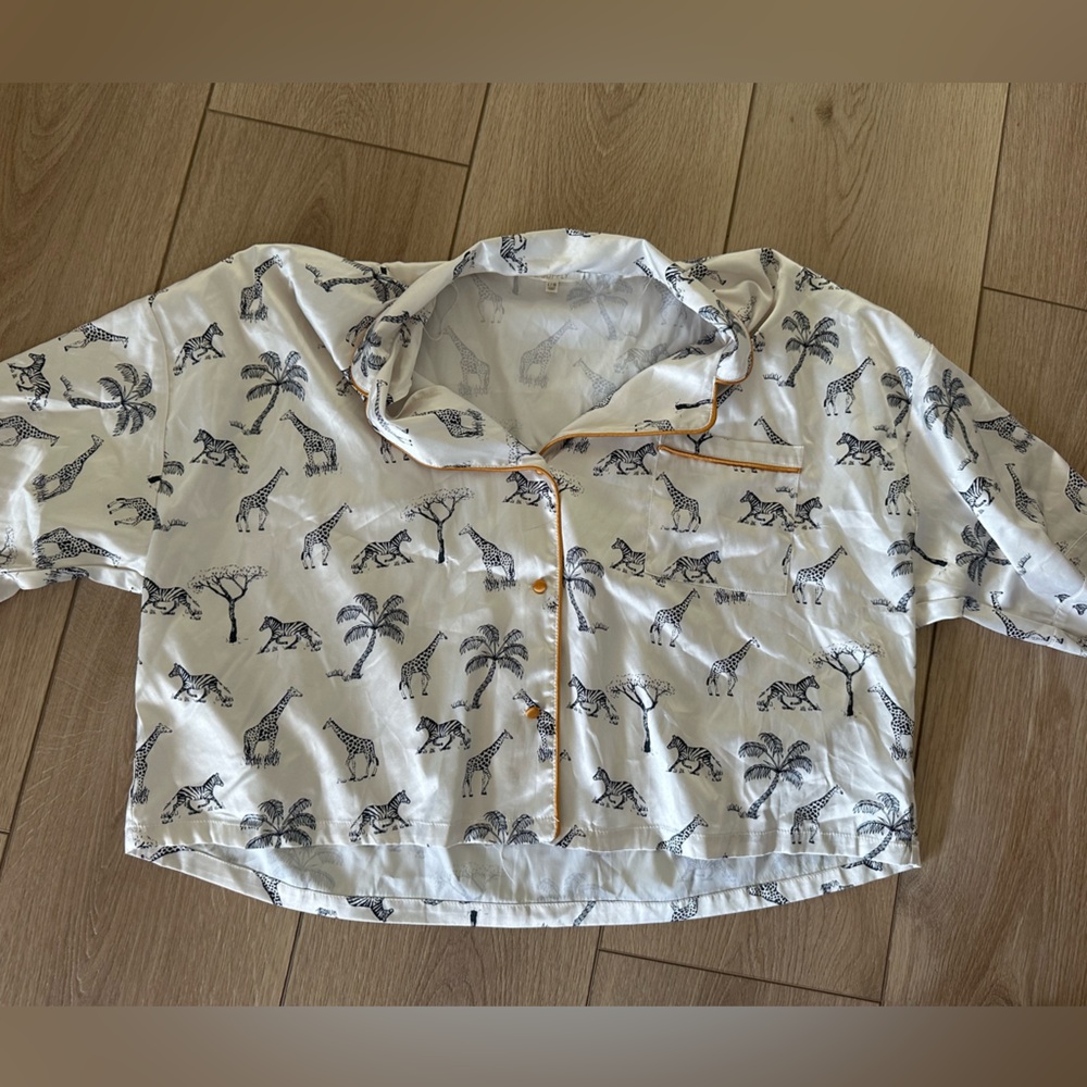 Z Supply White and Black Animal Print Satin Robe